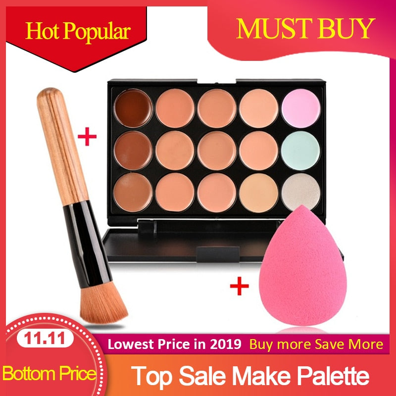 New Face Concealer Makeup Palette +Brushes +Puff Face Base Foundation Bronzer Concealer Contour Pallete Make Up Cosmetics Set