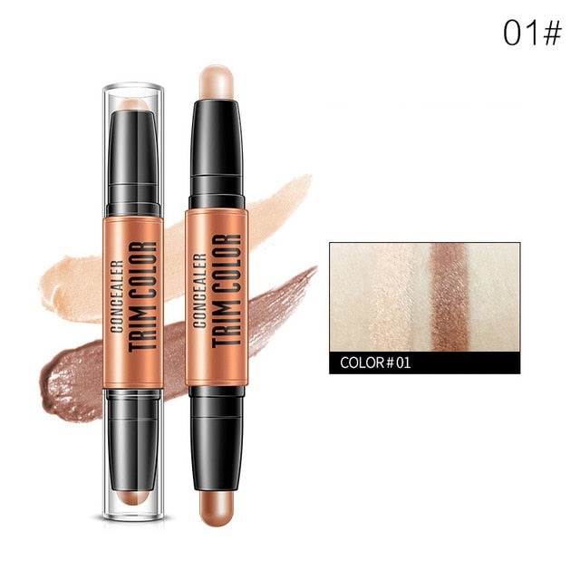 3D Bronzer Highlighter Stick Texture Contour Pencil Foundation Face Make-Up Concealer Pen Multi Effect Double Head Face Palette