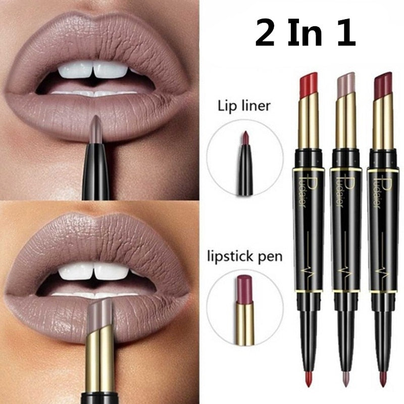 Pudaier Double End Matte lipsticks Lipliner Set Makeup Waterproof Long Lasting Red Lip Liner Pencil Labiales Beauty Cosmetics