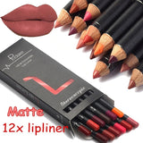 Brand 12 Colors Lip Liner Pencil Nude Matte Lipliner Moisturizing Waterproof Long Lasting Lipstick Liner Professional Makeup Kit