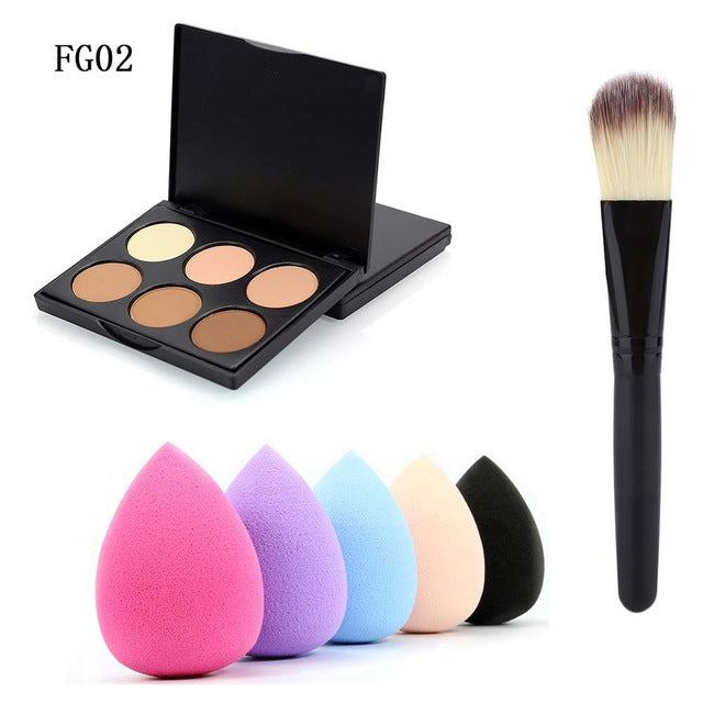 2017 Makeup Concealer Contour Palette + 5pcs Water Sponge Puff + Makeup Brush Set Foundation Make Up Beauty Tools