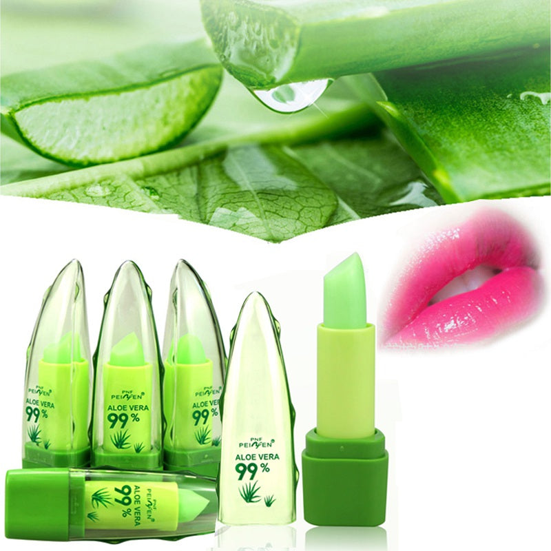 Pure Natural Aloe Vera Essence Lips Aloe Moisturizing Lip Balm Change Color Lipstick Long Lasting Beauty Lip Care